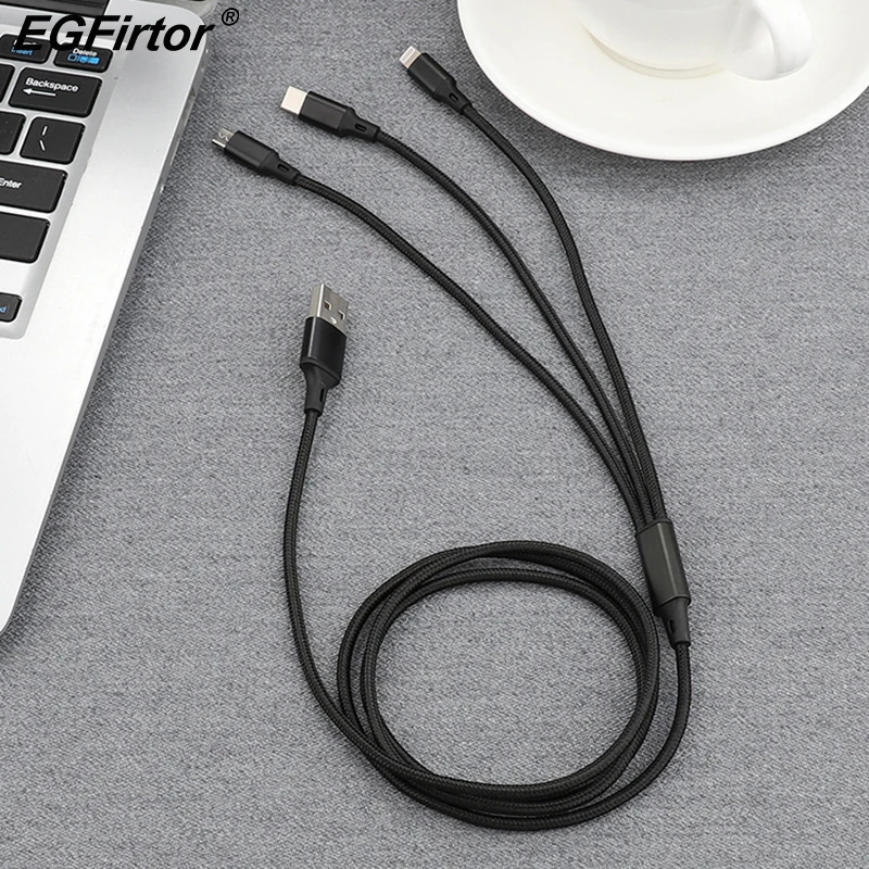 3 в 1 USB кабель мобильного телефона для передачи данных type C IOS Micro Iphone X Xs 8 7 6 samsung S9 S8