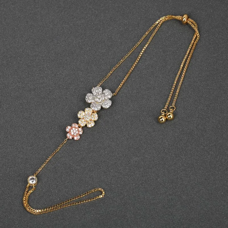 MECHOSEN изысканный трехцветный цветок браслет циркон медь двухслойные ювелирные