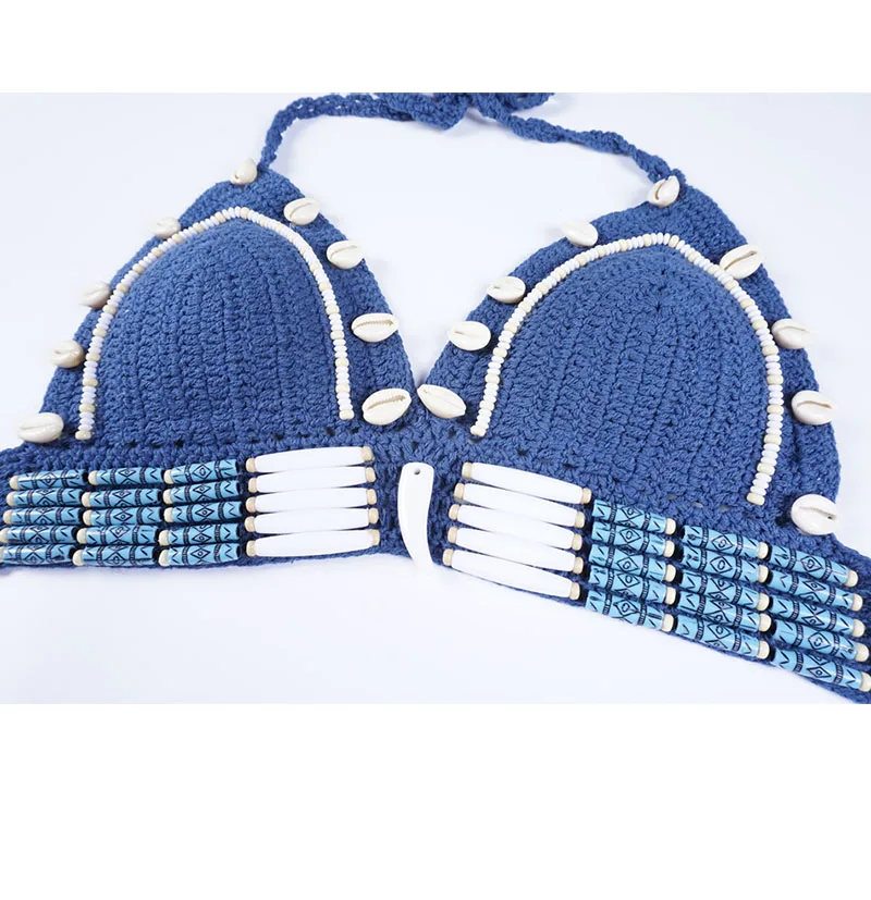 Crochet Bralette Shell Bikini Set Knit Hollow Halter Brazilian Adjustable Plus Size Women Bathing Suits Swimsuit |