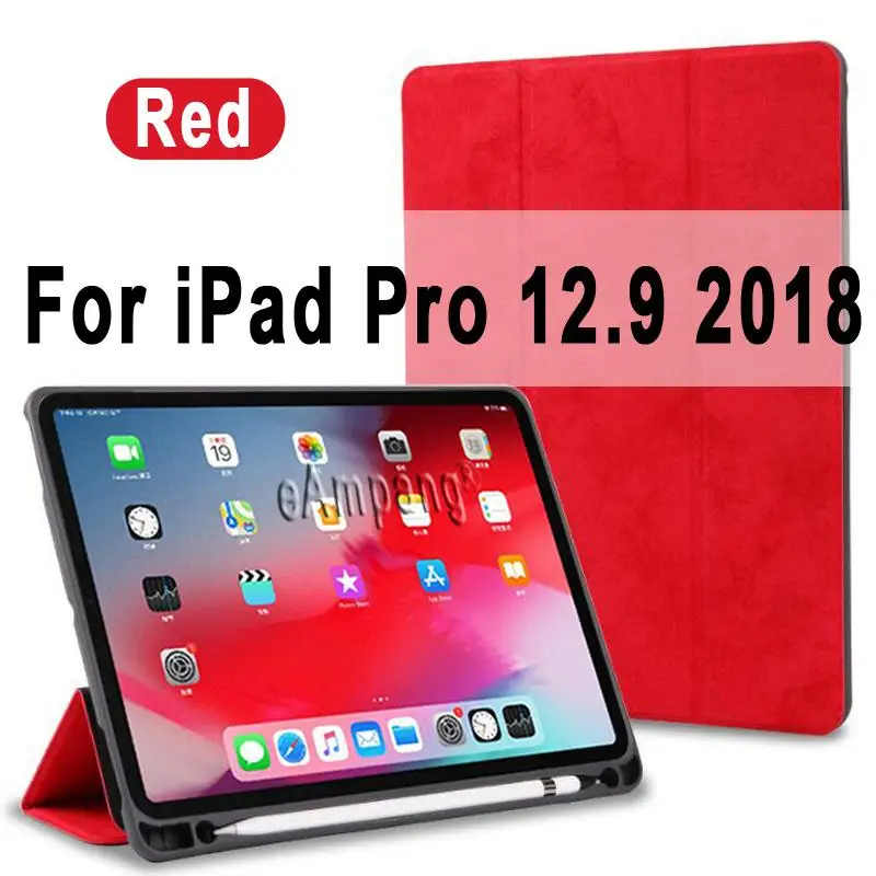 Red for 12.9 2018 Чехол для Apple iPad Pro 12,9 12," Чехол Премиум кожа крокодиловый узор Смарт бодрствующий сон Funda+ карандаш держатель - Цвет: Red for 12.9 2018
