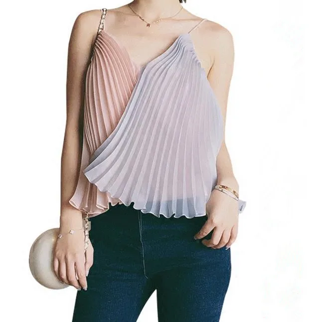 Новый сексуальный плиссированный шифоновый топ Летний новый пляжный жилет|chiffon
