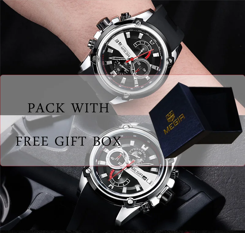 MEGIR мужские часы Топ бренд класса люкс Хронограф водонепроницаемые спортивные