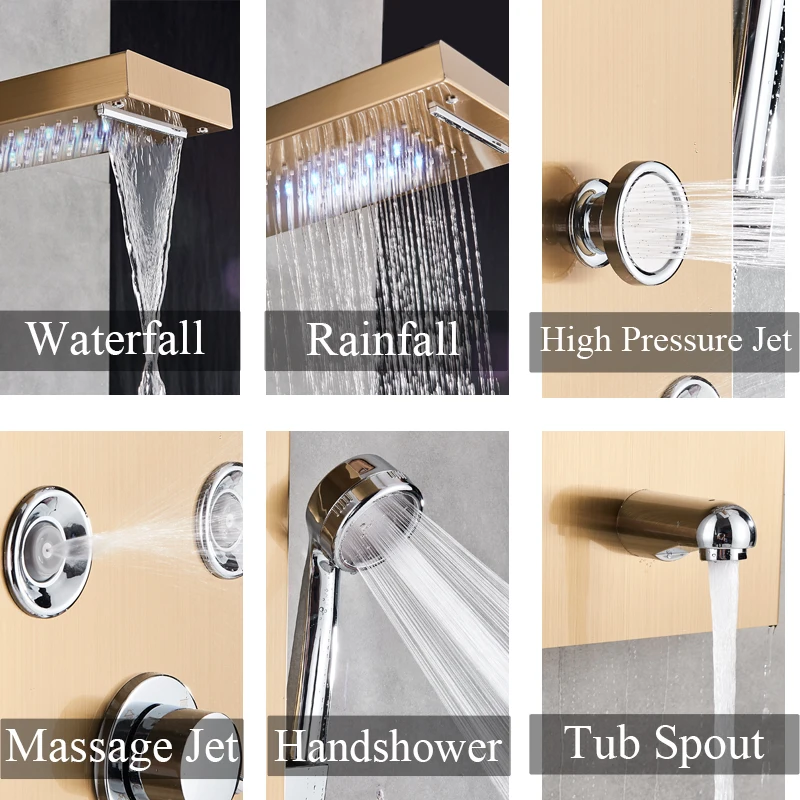 Светодиодный кран для душа душевая панель Золотой водопад дождевая колонна