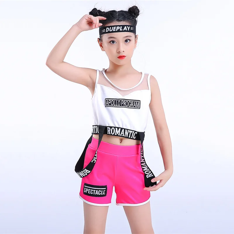 Танцевальные костюмы в стиле хип хоп для девочек розовая детская одежда