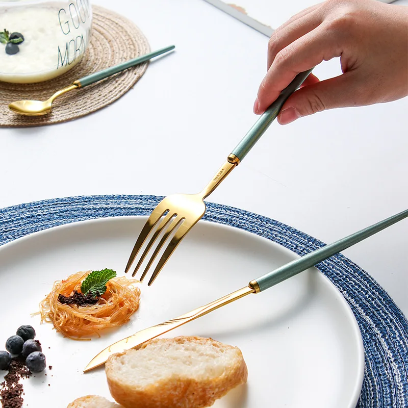 Скандинавский портативный 304 нержавеющая сталь золотые столовые приборы