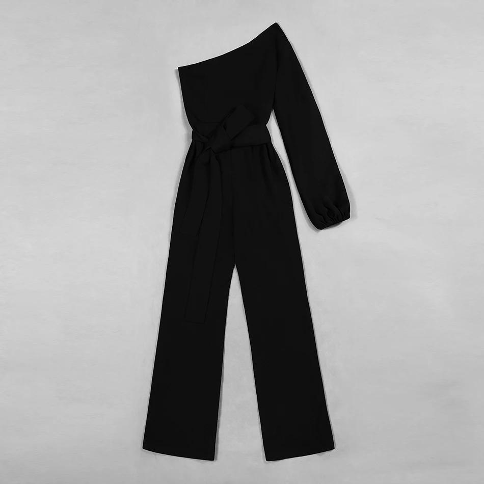 Женский комбинезон на одно плечо черный с длинным рукавом лето 2020 | Женская