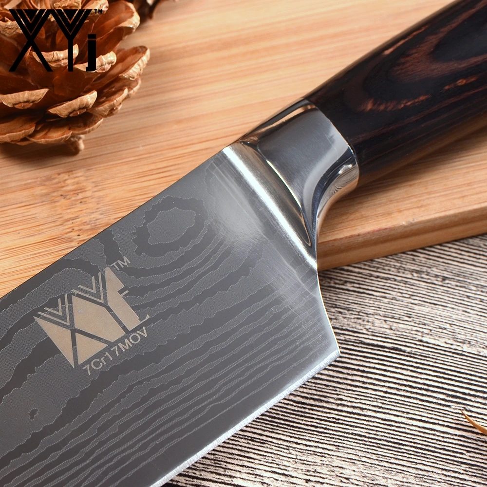 XYj 7Cr17 кухонный нож из нержавеющей стали 7 дюймов Santoku популярный узор лезвие