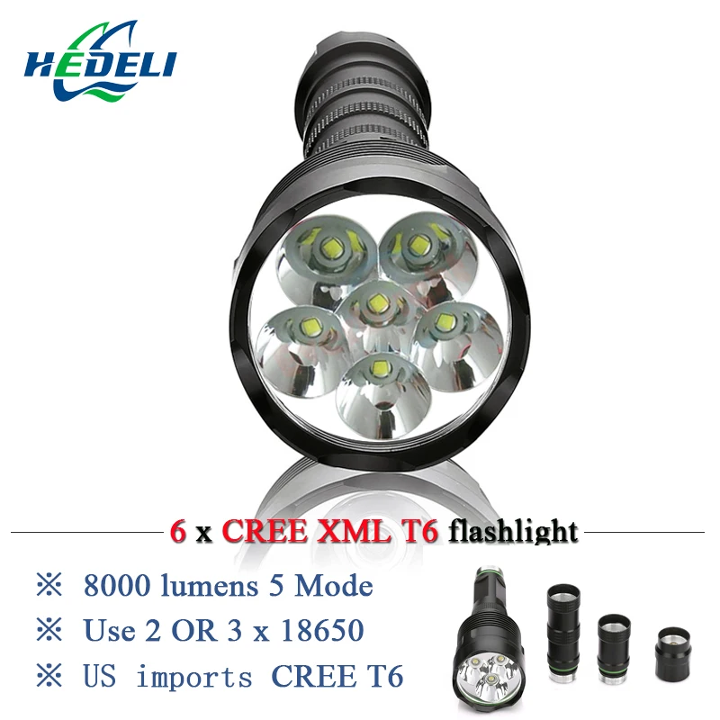 Светодиодный фонарь прожектор супер яркий большой дальности cree xml 6T6 фонарик 18650