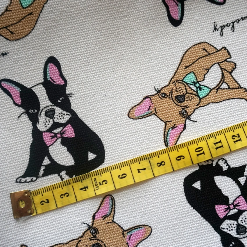 

Sand dog print bowknot gentleman canvas fabric for cushion