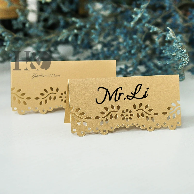 H & D 12 шт. винтажная бежевая Золотая лазерная резка цветочный перламутровый стол с