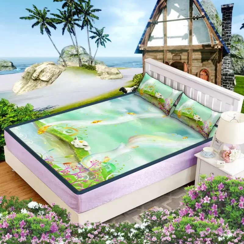 Мультяшный крутой зимний пейзаж матрас защитный чехол моющаяся кровать Топпер