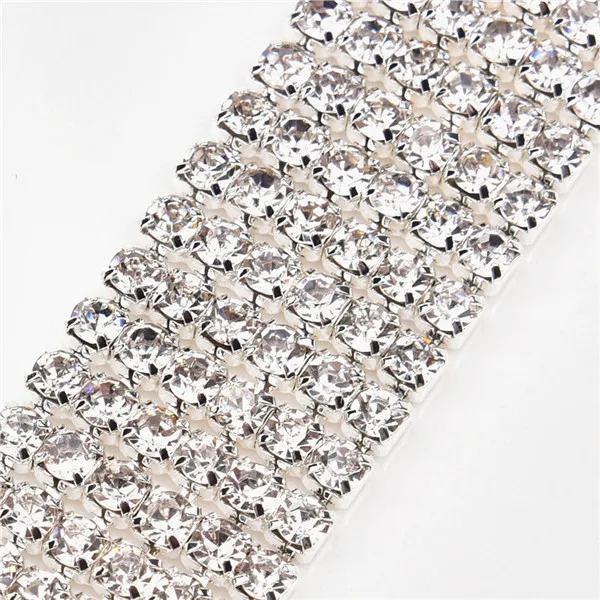 silver with crystal 1 ярд 6 строк AB Кубок из горного хрусталя цепь золотая основа с когтями цепь платье украшение отделка аппликация пришить на сумки для одежды - Цвет: silver with crystal