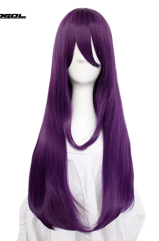 Фиолетовый ANOGOL Doki Doki Literature Club Yuri Monika Natsuki Sayori DDLC High temperature fiber Synthetic Cosplay Wigs For Halloween - Цвет: Фиолетовый