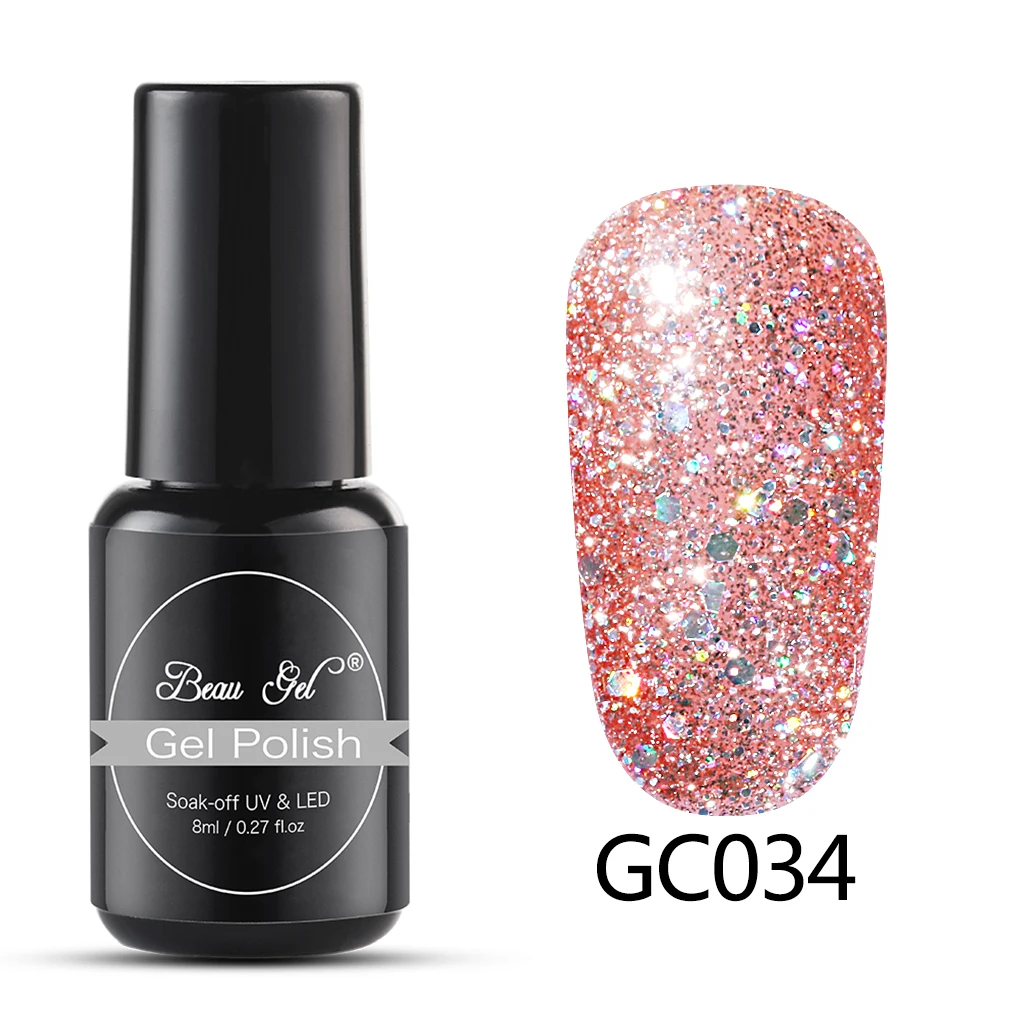 GC034 Beau гель 8 мл Bling Блестящий Гель-лак для ногтей замачиваемый УФ светодиодный блестящий гель с блестками маникюрный лак Полупостоянный Алмазный Гель-лак - Цвет: GC034