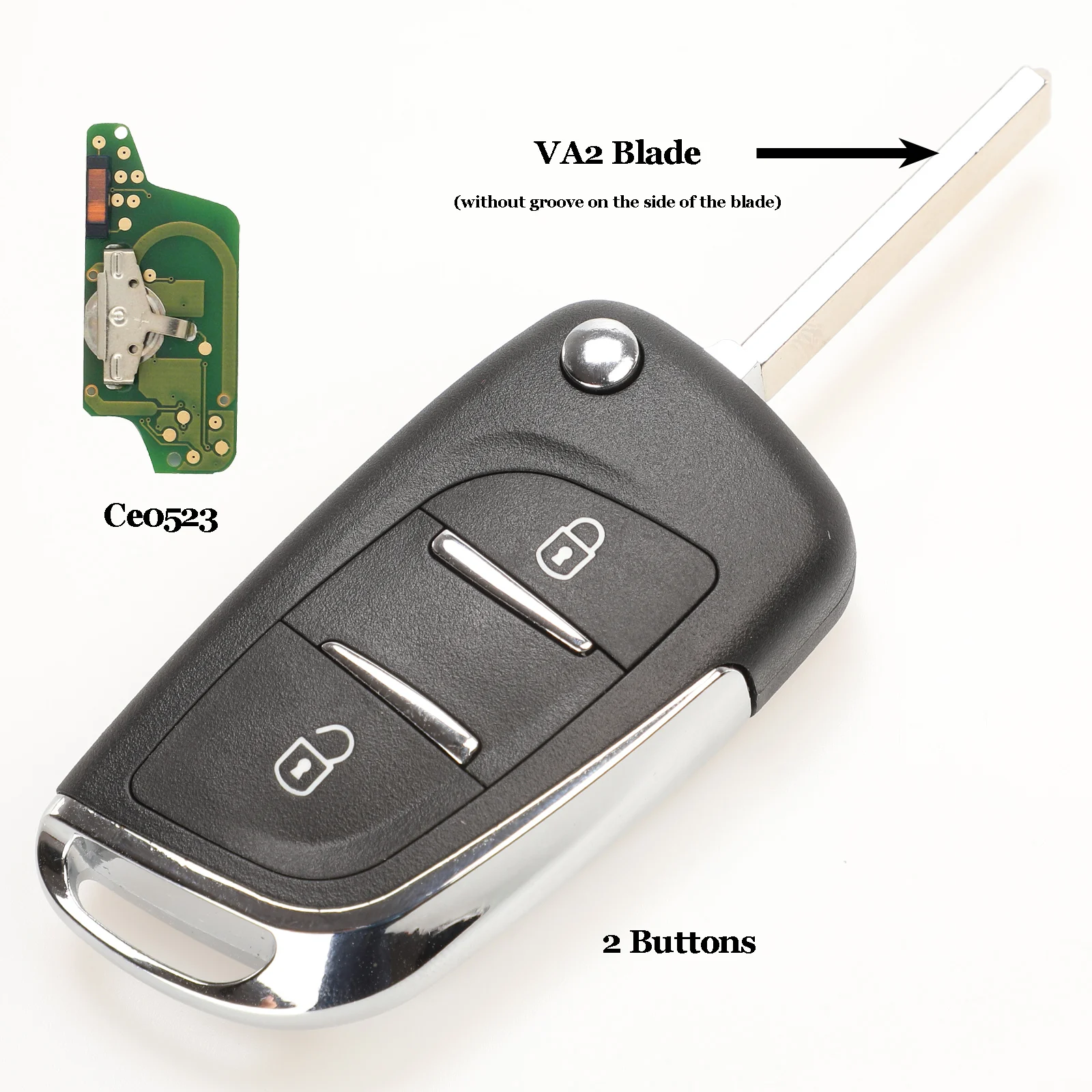 VA2 2 Buttons Jingyuqin Ce0523 ASK/FSK 2/3 кнопочный дистанционный Автомобильный ключ для Citroen C2 C3 C4 C5 433 МГц ID46 модифицированный откидной Складной автомобильный ключ управления - Цвет: VA2 2 Buttons