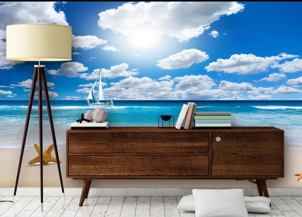 Классические обои для стен 3d индивидуальные голубое небо и белые облака фотообои