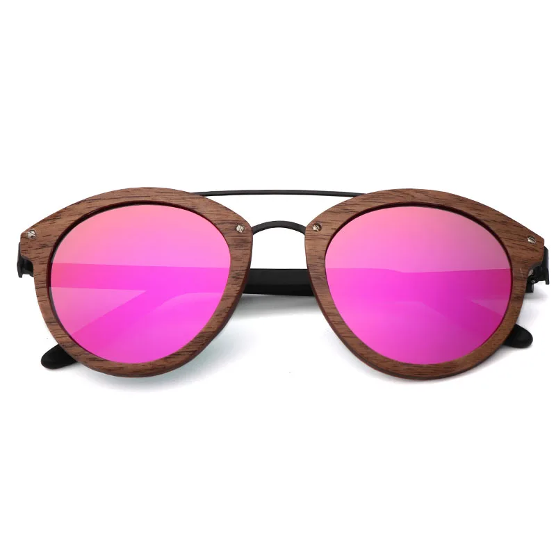 PINK Модные новые деревянные солнцезащитные очки, металлические красные Модные солнцезащитные очки, моллюски, TAC поляризационные очки для мужчин и женщин - Цвет линз: PINK