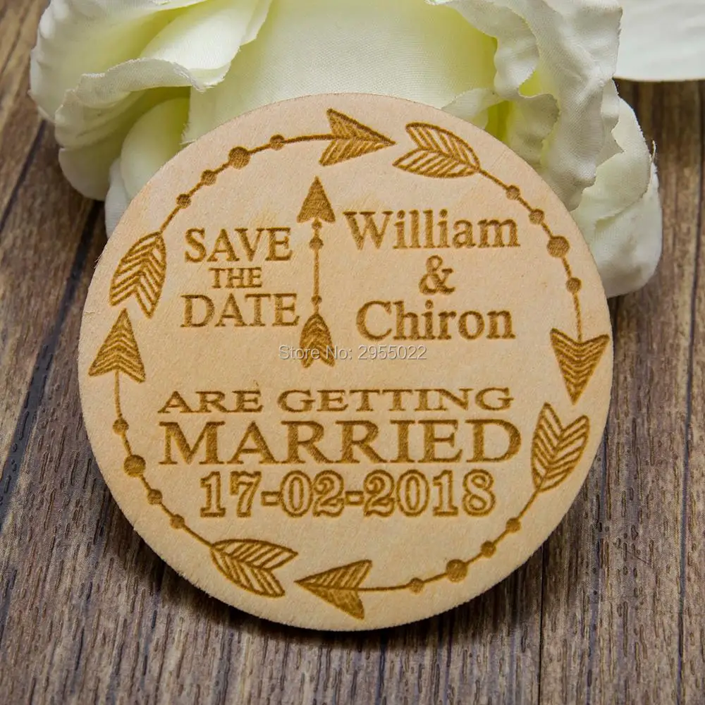 Персонализированные магниты на свадьбу с именем сохранить дату деревянный венок