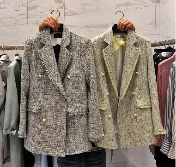 Женский двубортный Блейзер с кисточками и длинным рукавом в стиле ретро на весну