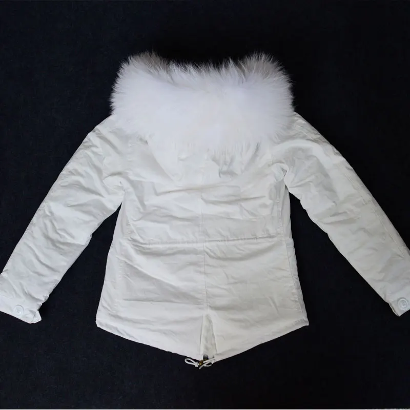 Однотонная белая зимняя куртка с холодным мехом парка унисекс большим капюшоном