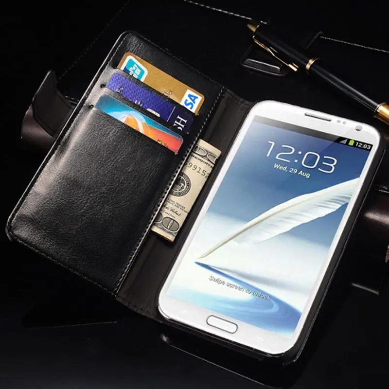 Кожаный бумажник чехол для samsung Galaxy Note 2 II N7100 телефона с кармашком карточек Стенд