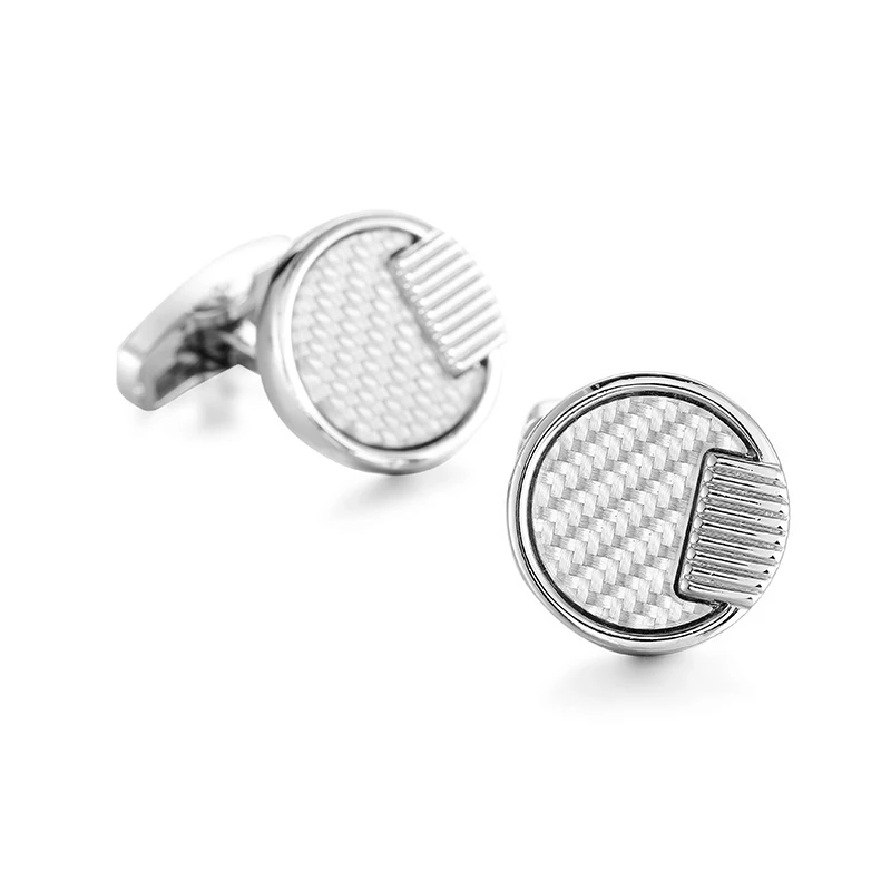 

2018 Round Fashion silvery Metal Cufflink gray fibre Men's Party Shirt Cuff link Wedding Cufflink for men