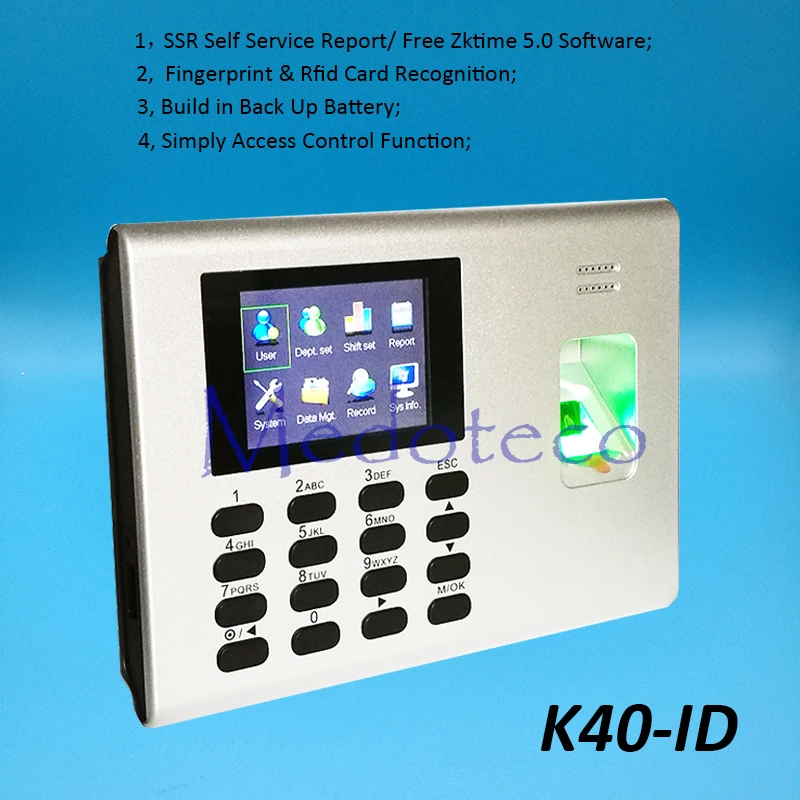 K40-ID TCP/IP Biometric Fingerprint Time Attendance + 125khz Rfid Reader SSR Employee Electronic with Back Up Battery | Безопасность и