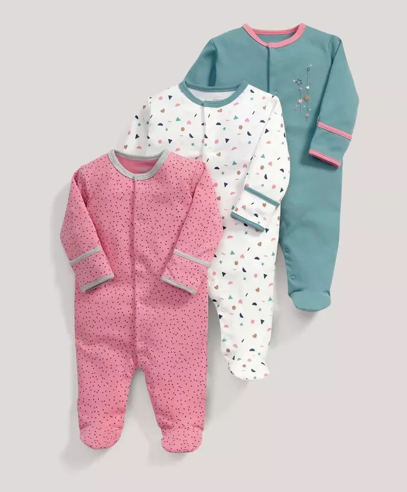 3 PCS Baby Romper Long Sleeves Cotton Baby Pajamas Cartoon Printed Newborn Baby Girls Boys Clothes Baby Clothing Newborn