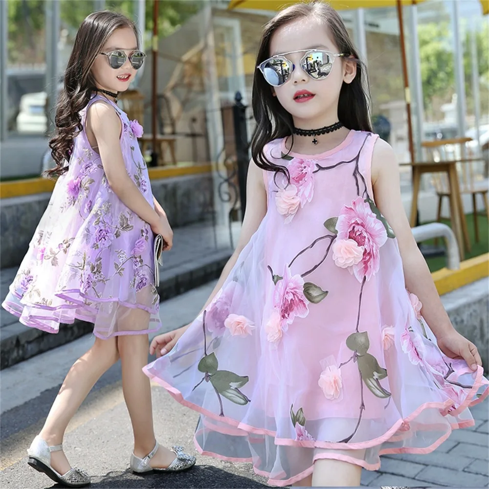 

Girls Dresses Summer Children's Princess Dress Fashion Trends Casual Flowers Vests Dress Kids Clothing Novelty A-Line One-piece