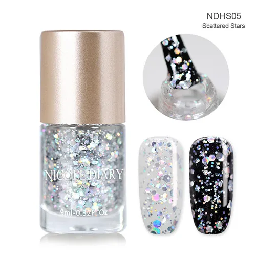 Scattered Stars NICOLE DIARY 9 мл Лак для ногтей на масляной основе голографический серебряный лак для ногтей Маникюрные кончики Блестящий лак 6 цветов - Цвет: Scattered Stars