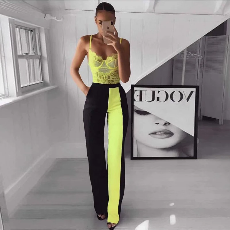 Модный летний комбинезон 2019 ярко зеленый сексуальный кружевной Новый Облегающий