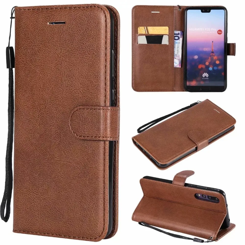 Чехол-Кошелек для Huawei P20 Pro откидная крышка чистый цвет искусственная кожа