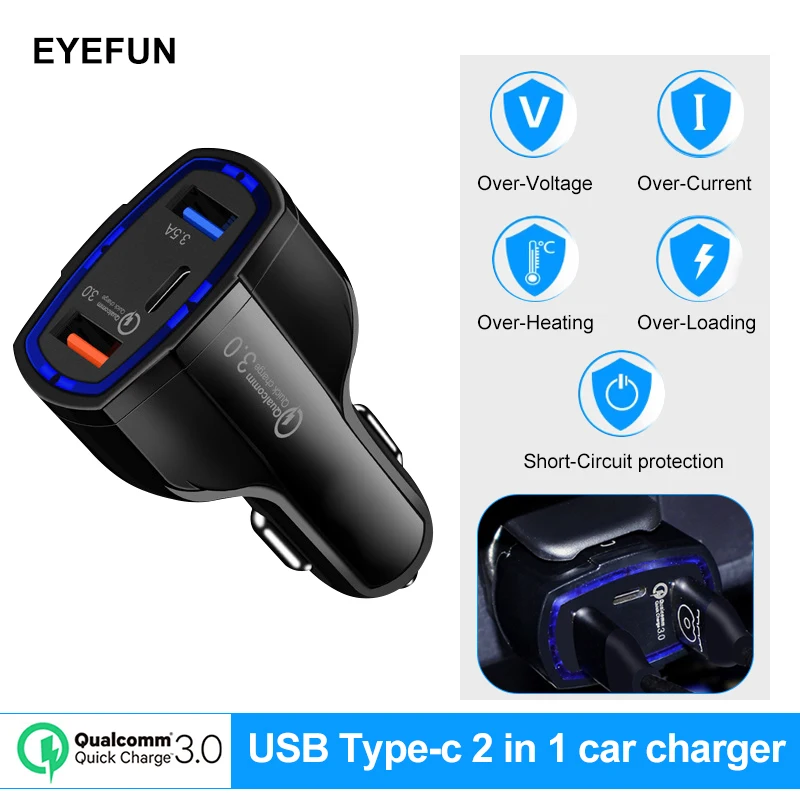 Быстрое зарядное устройство Eyefun USB 3 0 Автомобильное type c быстрое Универсальный