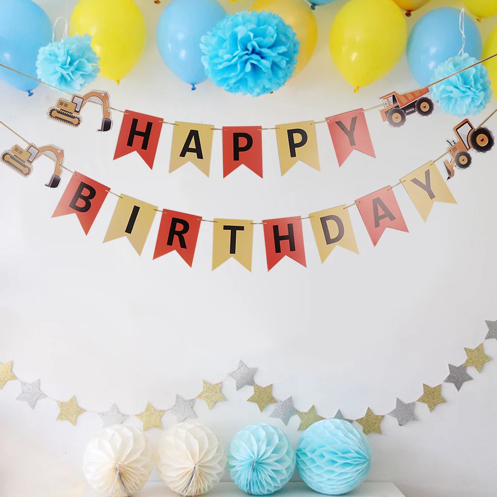 С Днем Рождения Трактор Автомобиль Бумага баннер знак гирлянды Baby Shower Детская