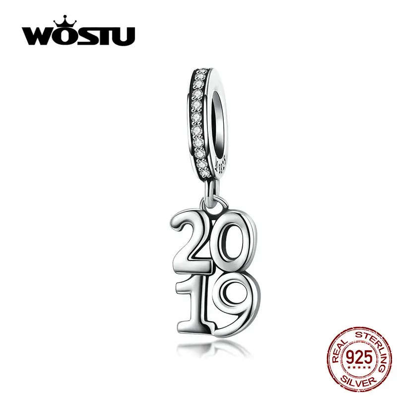 WOSTU 2019 счастливый год номер болтается Шарм серебряные бусины 925 пробы подходит