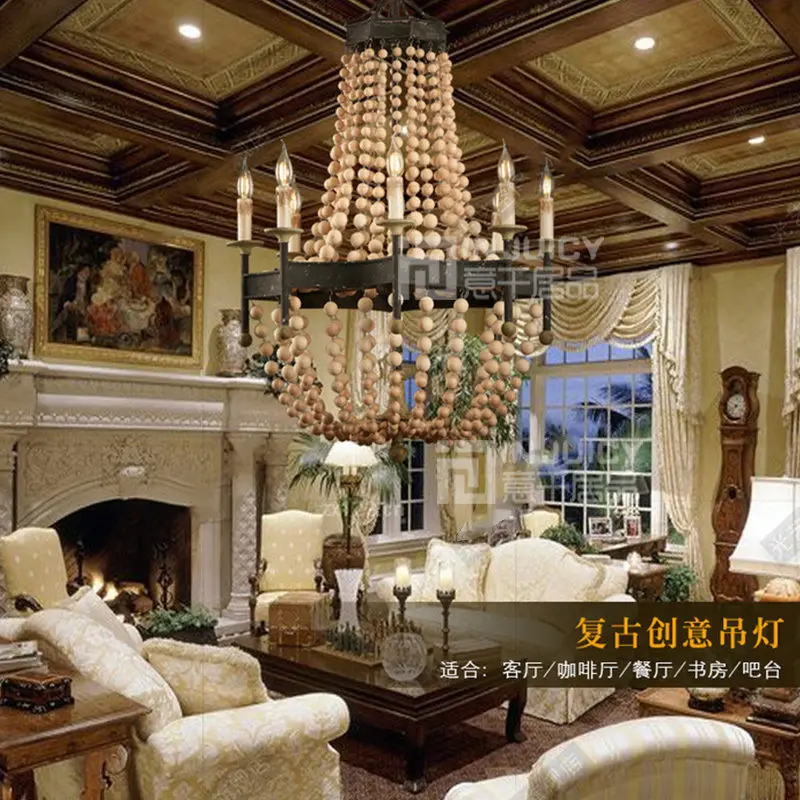 Лофт скандинавские винтажные потолочная лампа edison Droplight деревянные бусины