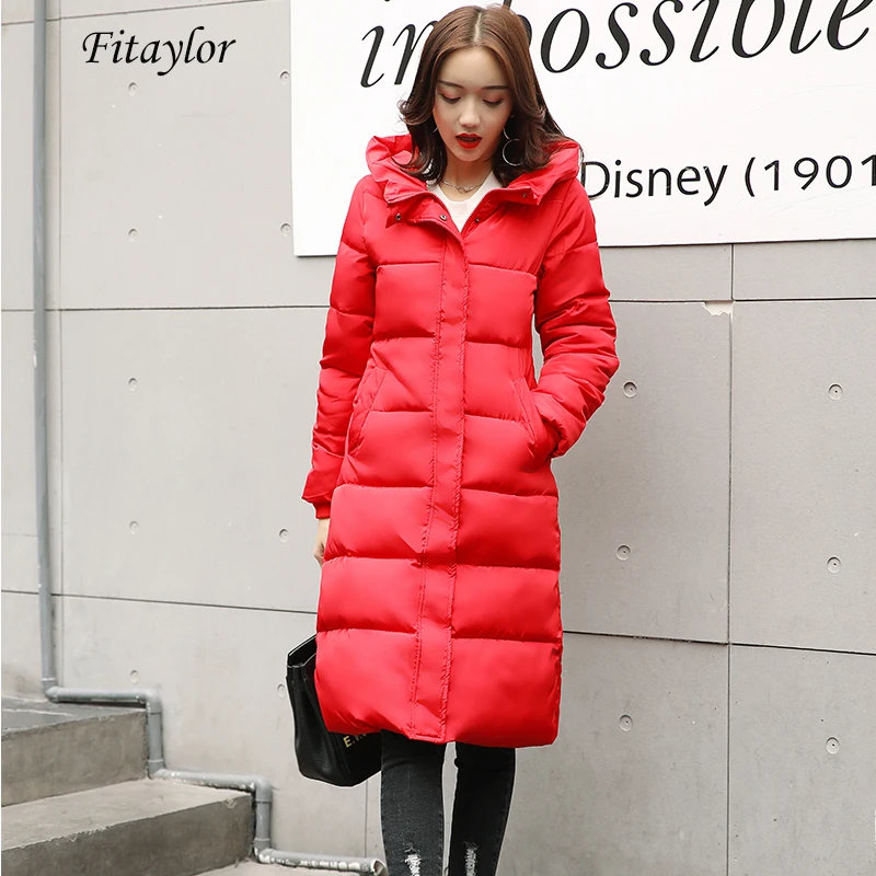 Fitaylor Новая зимняя женская пуховая хлопковая куртка теплая парка с длинным