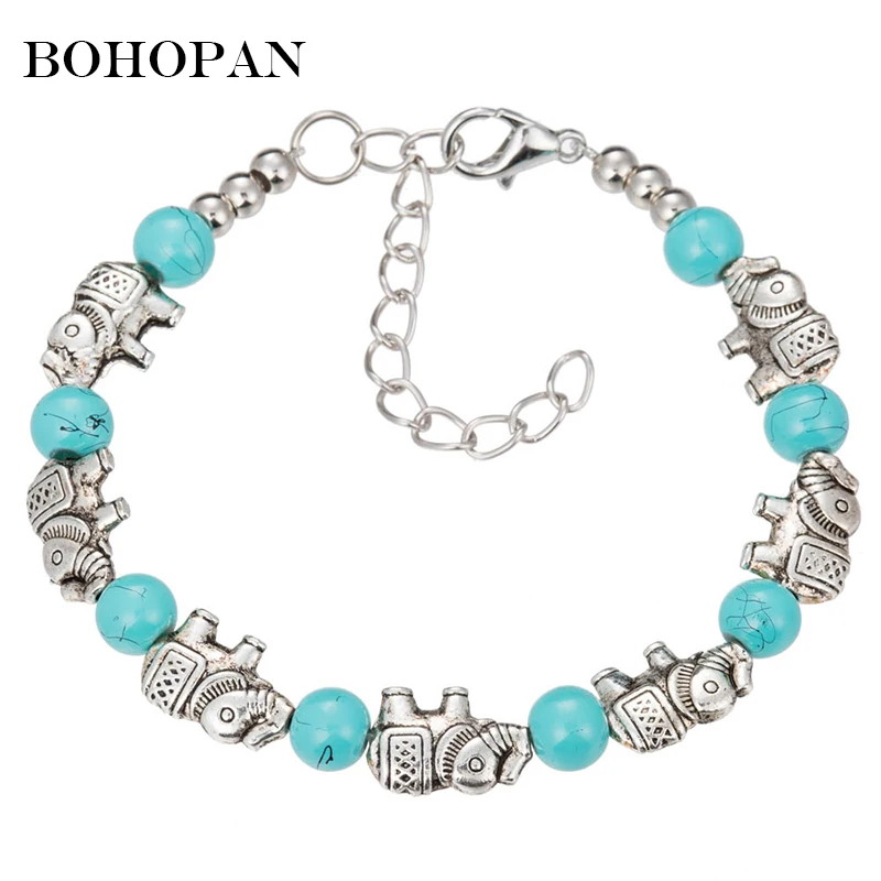 2018 новый браслет для женщин и мужчин со слоном из синего камня бусинами