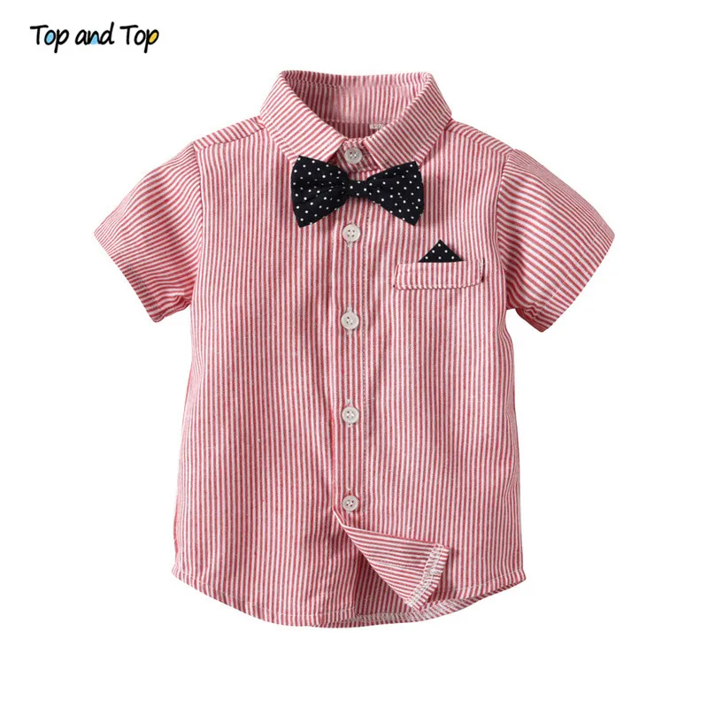 Комплект одежды для мальчиков рубашка в полоску с коротким рукавом и
