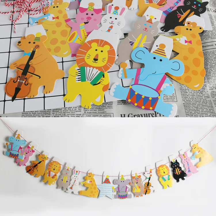 

1 Set Happy Birthday Paper Animal Flags Bunting Banners Kids Birthday Party Decorations Kindergarten Classroom Decoration