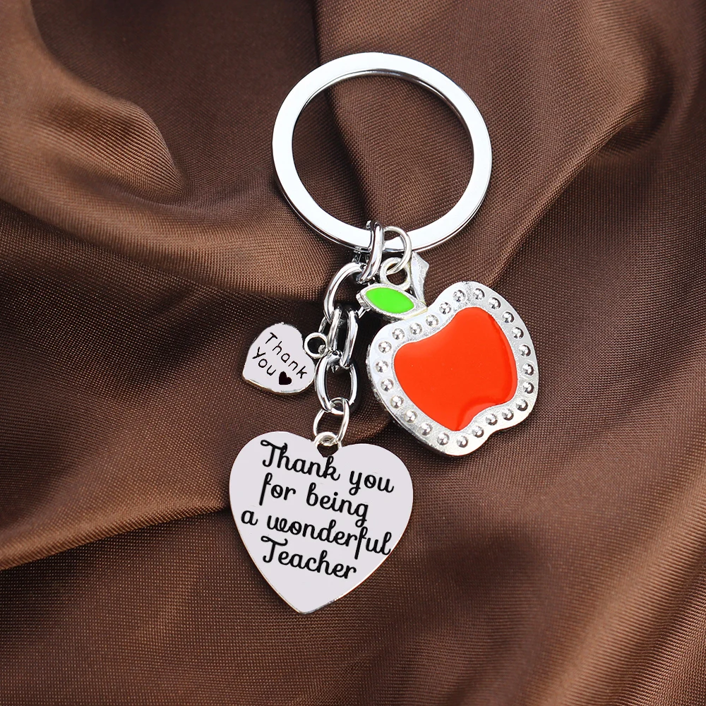 

12PC/Lot Love Heart Apple Charm Keyring Thank You For Being A Wonderful Teacher Keychain Gifts For Teacher Jewelry Key Chains