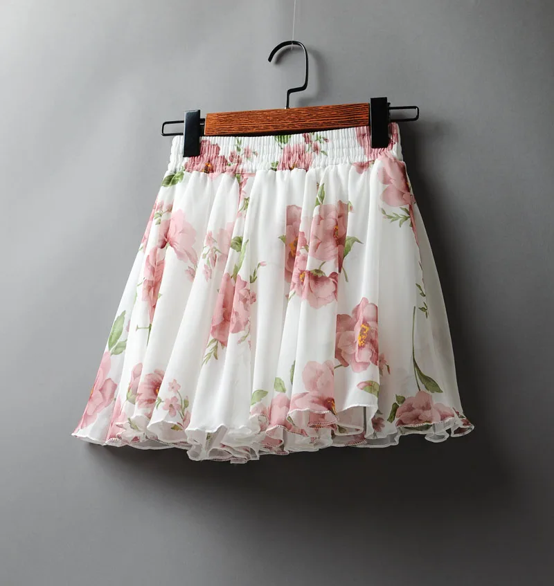 22 Новая женская летняя мини юбка Jupe Femme Цветочная плиссированная юбка Boho пляжная шифоновая юбка с высокой талией женские короткие сексуальные юбки C5346 - Цвет: 22