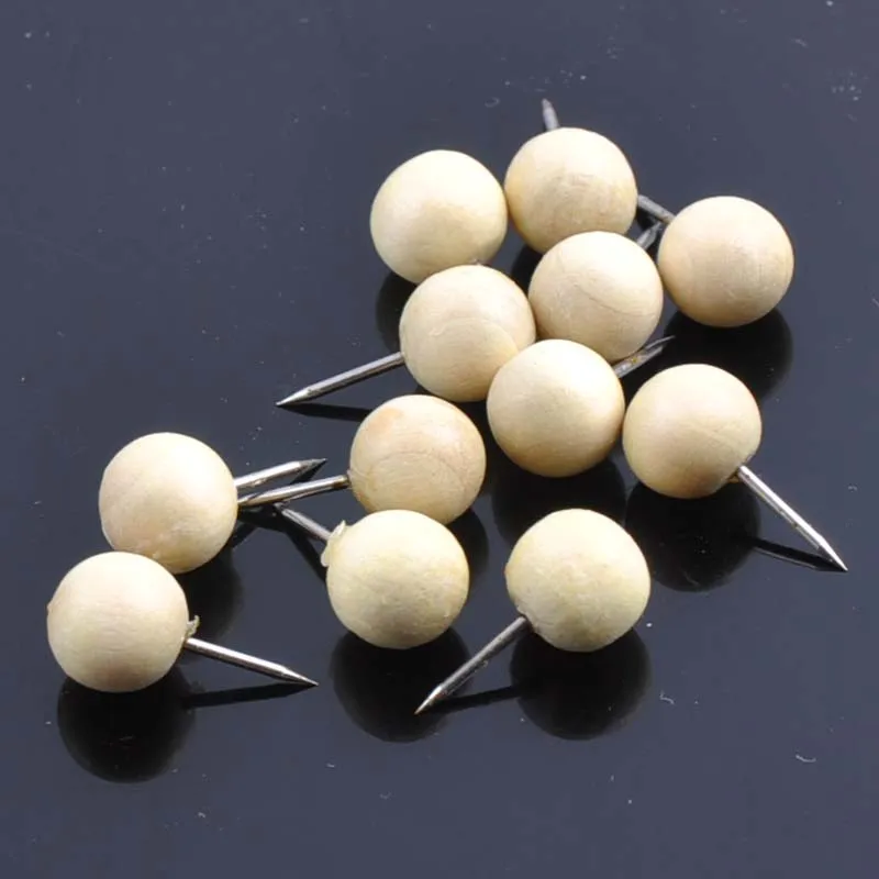 

50pcs Nautral Wood Pushpin Round Ball Shaped Thumbtack Pins for Fixing Pictures Decorative DIY Tool Wholesale 10x19mm MT0803