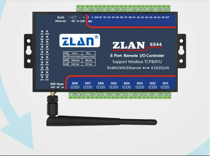 ZLAN6844 RS485 Wifi Ethernet RJ45 8 каналов DI AI DO RS485 Modbus I/O Модуль RTU сборщик данных пульт дистанционного управления Модуль платы