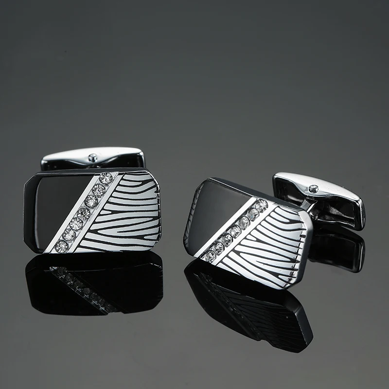 

DY The new high quality silvery black pattern luxurious crystal Cufflinks fashion Men's French shirt Cufflinks free shipping