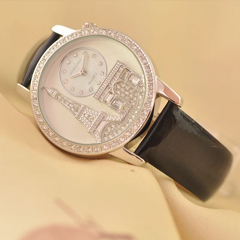 Melissa Lady Women's Watch Japan Quartz Hours Fashion Bracelet Leather Luxury Rhinestones Birthday gift Eiffel Tower Triumphal | Наручные