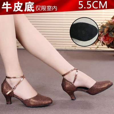 5.5CM heel brown Женские туфли для латинских танцев с мягкой подошвой; женские туфли для бальных танцев, танго, сальсы, латинских танцев для девочек; обувь для латинских танцев; chinasie34~ 42 - Цвет: 5.5CM heel brown
