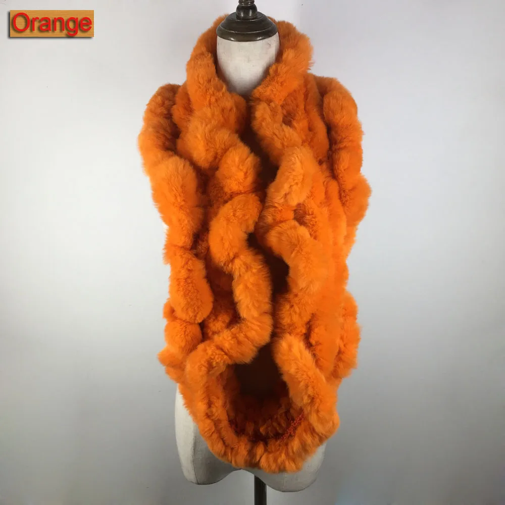 Orange Новое поступление Зимний женский Настоящий мех кролика палантин обёрточная бумага глушитель петля бесконечный мех кролика Рекс шарф шаль, косынка - Цвет: Orange