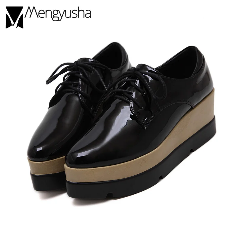 Туфли-броги из лакированной кожи на высоком каблуке в Корейском стиле Туфли