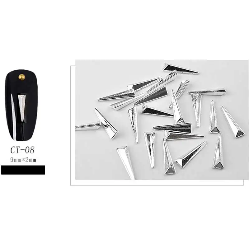 10Pcs CT08 10 шт. золотистый, серебристый, металлический заклепки 3d-украшения для ногтей Овальный прямоугольник Треугольник Япония Шпильки Шарм DIY панк аксессуары для маникюра - Цвет: 10Pcs CT08